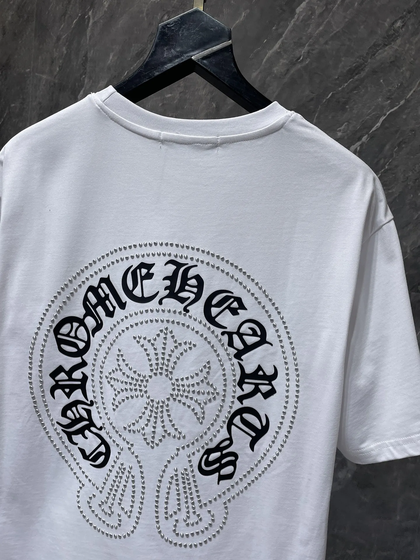 P180 New in summer Chrome Hearts 25ss High weight, environmentally friendly and high-quality top fabric 280g Chrome silicone hot diamond cross horseshoe short sleeves, counter synchronization, replica version 1:1 Recommended colors: white, black
